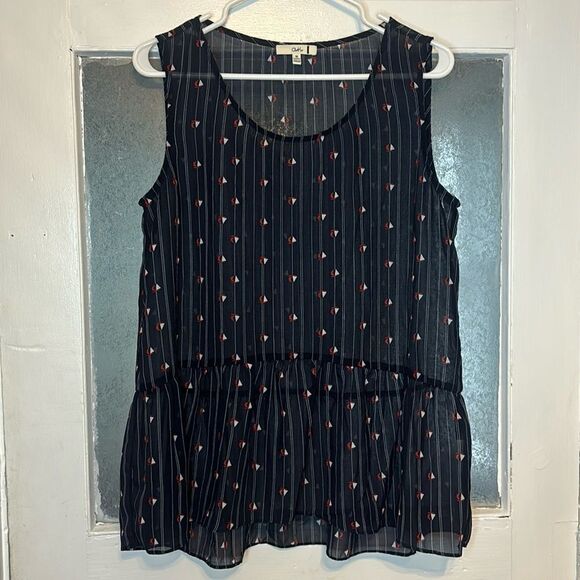 Cleo Kai Women’s Dark Navy Blue Sailboat patterned Sleeveless Blouse Size M - Picture 1 of 6